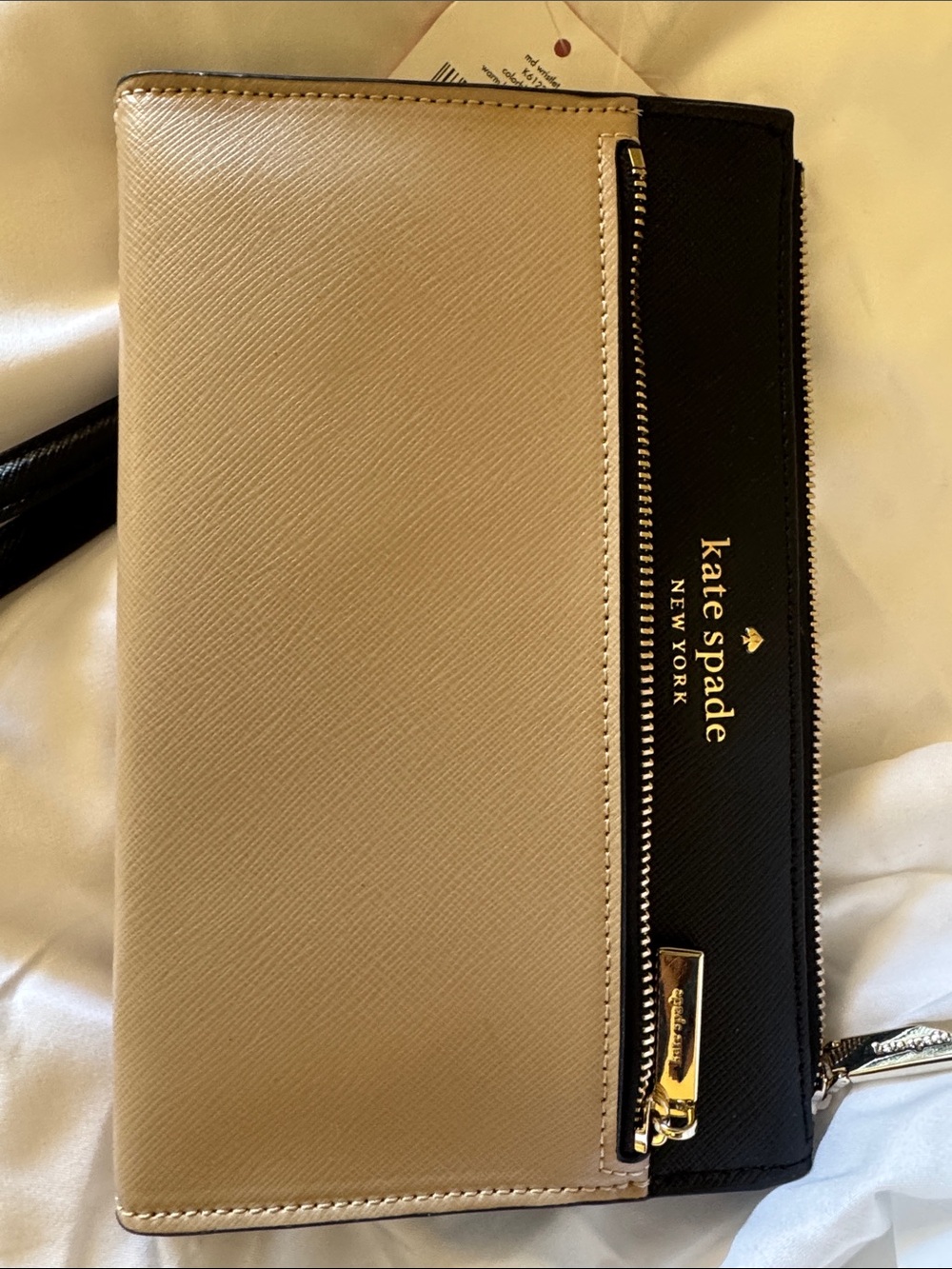 kate spade Two-Tone Saffiano Wristlet in Beige and Black